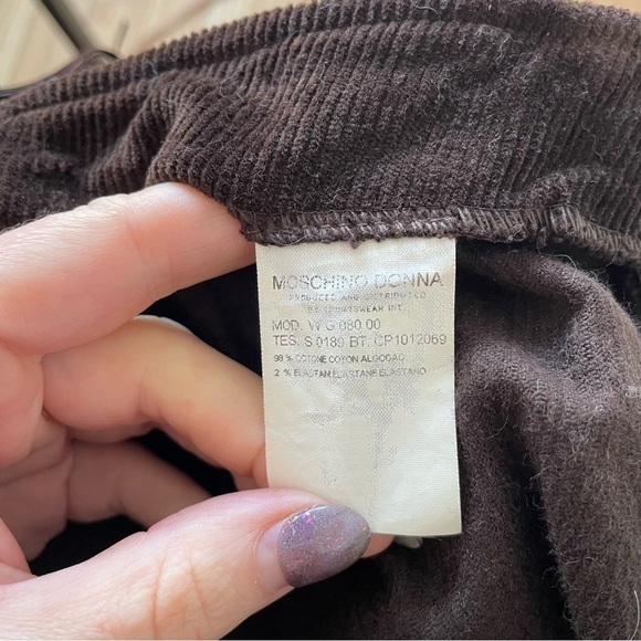 Moschino Vintage Brown Cotton Corduroy Studded 1990s Y2K Fringe Mini Skirt EUC 4 - Picture 9 of 11